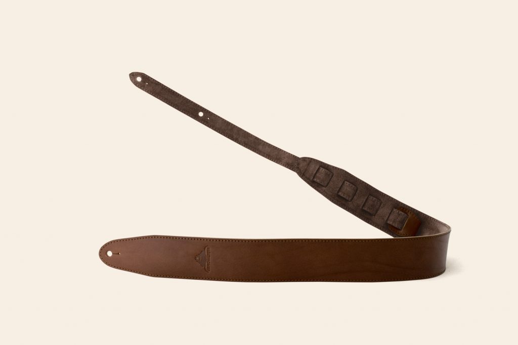 Brown Leedon Tor guitar strap in Super Soft leather with Brown suede lining