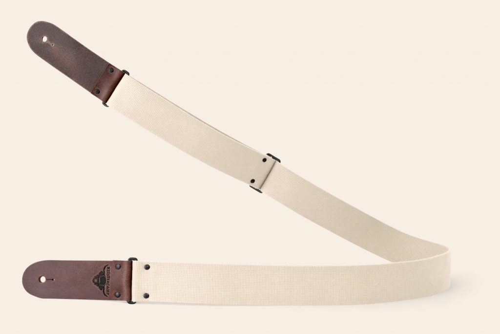 Natural webbing guitar strap with Brown Pull Up ends