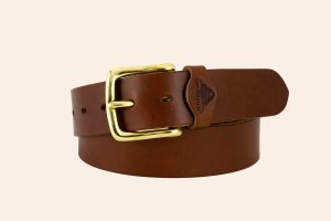 Brixham 1½" tan with logo loop with gold buckle