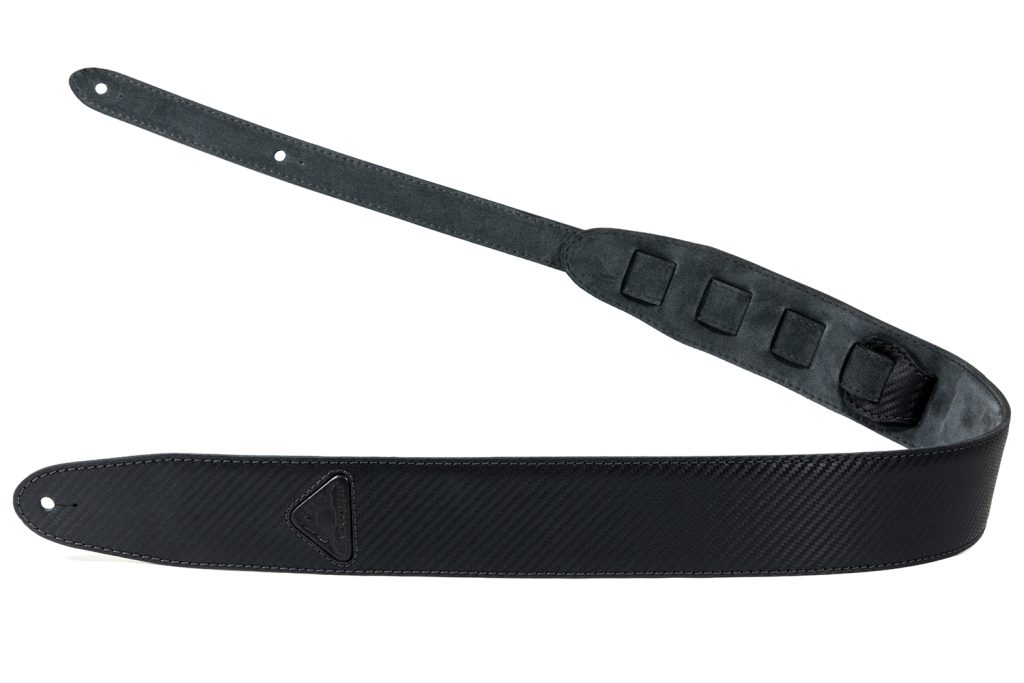 Black Carbon Leedon Mk1 guitar strap in super soft leather with a larger Heistercamp leather logo