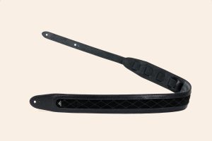 Black Leedon guitar strap with quilted suede inlay